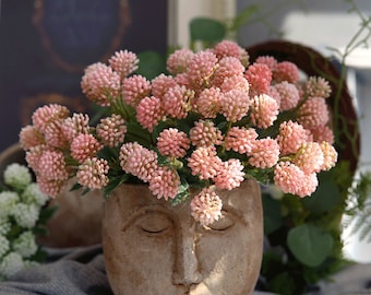 Artificial Pompom Flower Bouquet, Faux Myrica Rubra Bloom Bundle, Dandelion with Foliage, Rustic Wildflower Bunch, Living Room Floral Decor