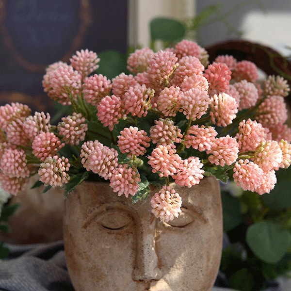 Artificial Pompom Flower Bouquet, Faux Myrica Rubra Bloom Bundle, Dandelion with Foliage, Rustic Wildflower Bunch, Living Room Floral Decor