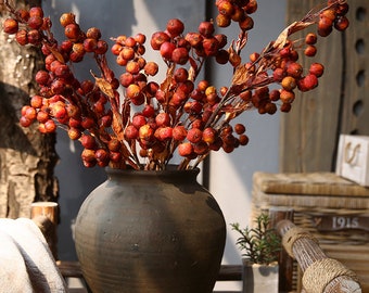 Artificial Hawthorn Fruit Branch, Dried Look Floral Stem, Home Fake Plant Decoration, Party Greenery Craft, Wedding Table Spray Arrangement