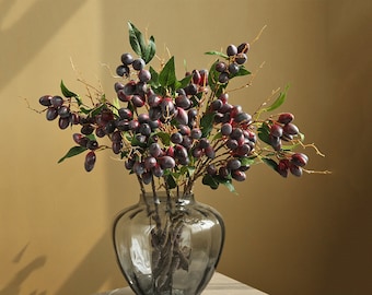 Fake Olive Fruit Branch with Leaves, Rustic Wild Fruit Crafts, Artificial Flowers, Home Floral Decor, Wedding Party Arrangement Centerpiece