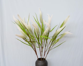 Tallo de hierba de la Pampa artificial, planta de plumas blancas artificiales, relleno realista para jarrones altos, arreglo floral, decoración de plantas para el hogar.
