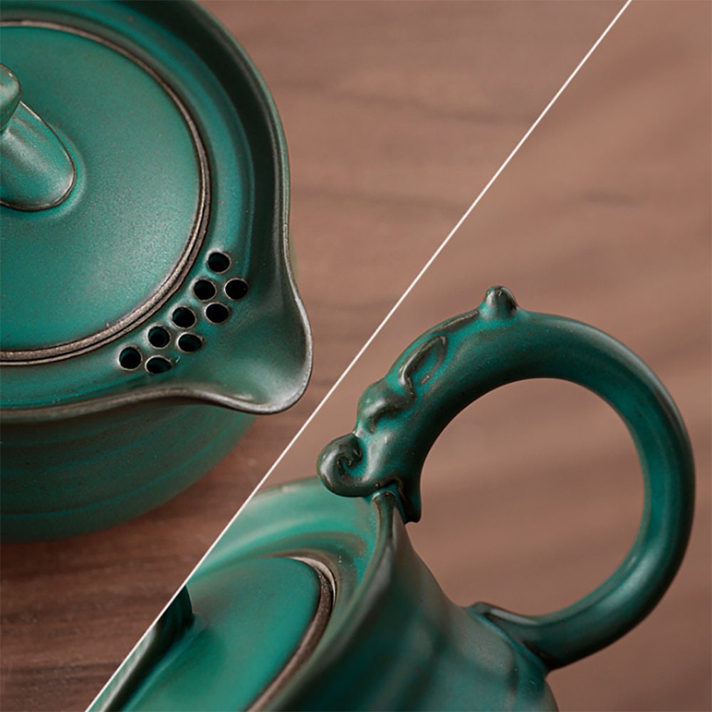 Japanese Dark Green Ceramic Tea Set Ceramic One Pot Two Cup Etsy UK