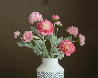 Ranunculus Stem With Buds, Fake Buttercup Spray, Artificial Flowers, Home Floral Decor, Wedding Arrangement Centerpieces, Bloom for Bouquet