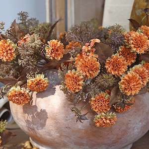 Artificial Chrysanthemum Bouquet, Faux Marigold Bundle, Wedding Flower Decor, Rustic Home Floral Arrangement, Outdoor Garden Sprig Ornament
