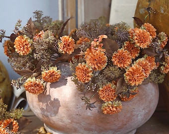 Artificial Chrysanthemum Bouquet, Faux Marigold Bundle, Wedding Flower Decor, Rustic Home Floral Arrangement, Outdoor Garden Sprig Ornament
