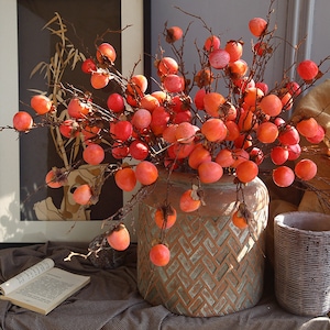 QualitätsPersimmon Stiel, Künstlicher Herbst Obstzweig, chinesische Home Lucky Floral Dekoration, Party Pflanzen arrangement, Pick for Outdoor Garden
