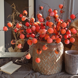 Quality Persimmon Stem, Artificial Fall Fruit Branch, Chinese Home Lucky Floral Decoration, Party Plant Arrangement, Pick for Outdoor Garden