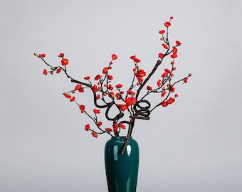 Chinese Plum Blossom Branch, Fake Cherry Blossom Spray, Artificial Flower Crafts, Home Floral Decor, Wedding Arrangement, Table Centerpiece