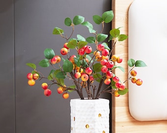 Pequeña rama de manzana con follaje, artesanías de frutas falsas, decoración de frutas rústicas de otoño, flores artificiales, sala de estar floral, planta de fiesta de bodas