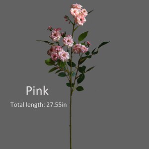 May include: A single stem of artificial pink roses with green leaves. The stem is approximately 27.55 inches long.  Pink.