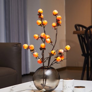 Kleiner Kaki-Zweig, Herbst-Obst-Handwerk, rustikaler Beerenstiel, Blumendekoration für Zuhause, Herzstück für Hochzeitsfeiern, Dekoration für den Innenbereich