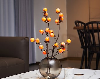 Small Persimmon Branch, Fall Fruit Craft, Rustic Berry Stem, Home Floral Decor, Wedding Party Arrangement Centerpiece, Indoor Embellishment