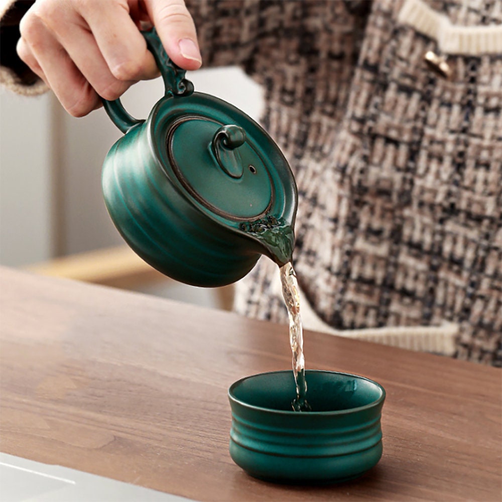 Japanese Dark Green Ceramic Tea Set Ceramic One Pot Two Cup Etsy