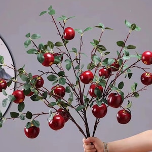 Apple Branch with Leaves, Rustic Berry Branch, Fall Fruit Craft, Artificial Flower, Home Floral Decor, Wedding Party Arrangement Centerpiece