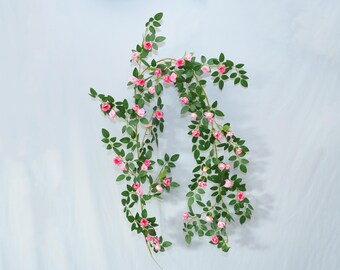 Guirnalda de rosas artificiales, flores colgantes de rosas artificiales, decoración para arco de boda, telón de fondo floral romántico, vegetación.