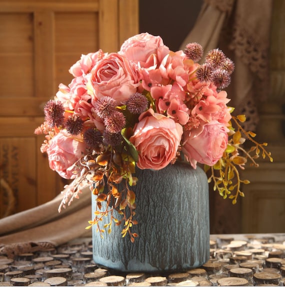 Künstlicher Rosenstrauß, Faux Flower Bundle, Fake HortensienStrauß, Hochzeit Blumen Dekor, Home Greenery Arrangement, Esstisch Mittelstück