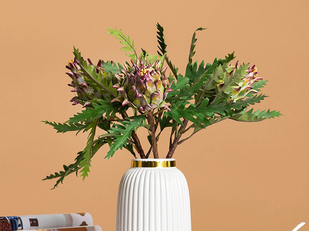 Artificial Dragon Fruit Stem, Faux Artichoke Fruit With Foliage, Large