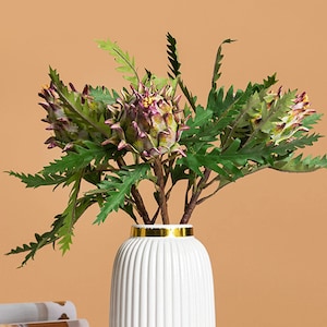 Artificial Dragon Fruit Stem, Faux Artichoke Fruit with Foliage, Large Silybum Marianum Branch, Home Flower Craft, Window Floral Decoration