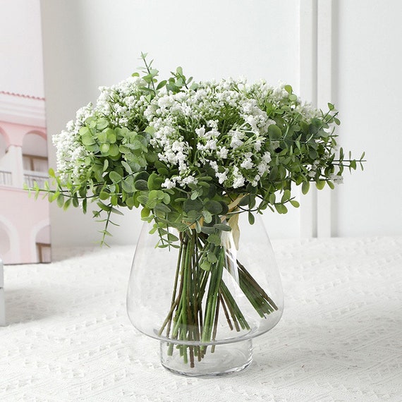Retrowavy 150 Pcs Babys Breath Artificial Flowers Bulk Babys Breath Flowers  Gypsophila Flowers Bouquets with Faux Eucalyptus Stems Leaves for Wedding