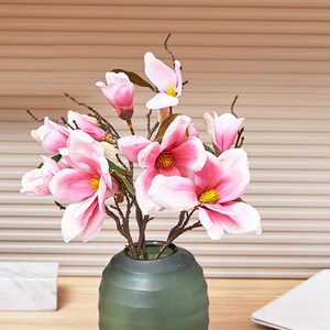 Real Touch Magnolia Branch with Leaves and Buds, Fake Magnolia Flower Stem, Artificial Flower Crafts, Home Floral Decor, For Bridal Bouquet