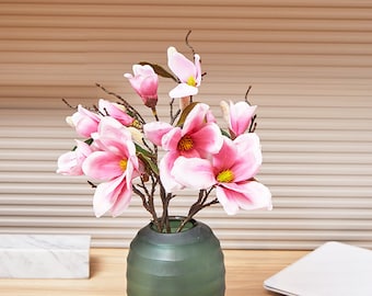 Real Touch Magnolia Branch with Leaves and Buds, Fake Magnolia Flower Stem, Artificial Flower Crafts, Home Floral Decor, For Bridal Bouquet