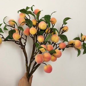 Quality Peach Branch with Fruit Arrangement Artificial Fruit Stem and Foliage Decoration Real Touch Plant Ornament for Home to Wedding Party