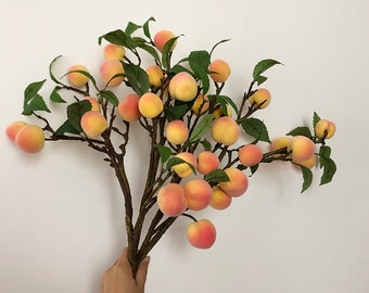 Quality Peach Branch with Fruit Arrangement Artificial Fruit Stem and Foliage Decoration Real Touch Plant Ornament for Home to Wedding Party