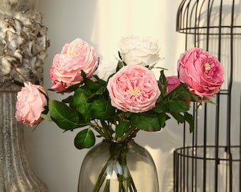 Real Touch Rose Spray with Leaves, Artificial Flower Craft, Home Floral Decor, for Bridal Bouquet, Wedding Arrangement, Party Centerpiece