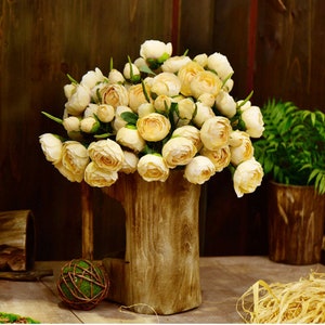 Artificial Camellia Flower Stem, Faux Rose with Bud, Wedding Floral Decor, Bridal Bouquet DIY Material, Living Room Rustic Spray Arrangement