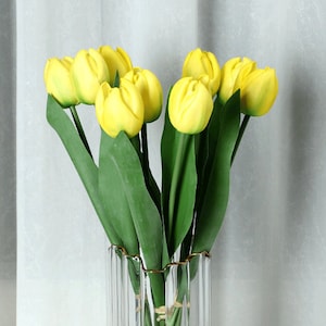 Real Touch Tulip Bundle with Foliage, Artificial Flower Craft, Home Floral Decor, Wedding Bridal Bouquet Gift, Party Arrangement Centerpiece