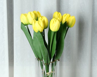 Real Touch Tulip Bundle with Foliage, Artificial Flower Craft, Home Floral Decor, Wedding Bridal Bouquet Gift, Party Arrangement Centerpiece