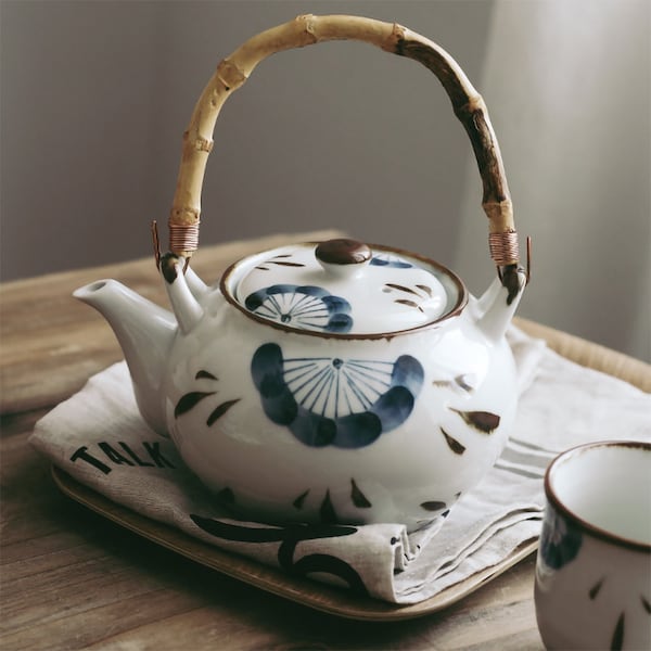 Ceramic Japanese Teapot with Bamboo Handle Household Ceramic Teapot Hand-painted Tea Cup Chinese Style Teapot Hand painted Ceramic Tea Set