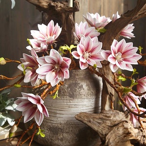 Artificial Magnolia Branch with Sprout, Quality Flower Stem, Chinese Home Floral Decor, Party Sprig Arrangement, Wedding Table Centerpiece