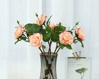 Real Touch Rose with Bud, Artificial Flower Stem, Home Floral Decor, Realistic Petal Craft, Wedding Party Arrangement, Spray para Comedor