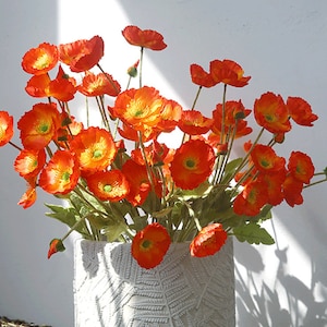Artificial Poppy Stem, Realistic Flower with Foliage, Party Floral Decor, Rustic Wildflower Arrangement, Home Spray Ornament, Bridal Bouquet