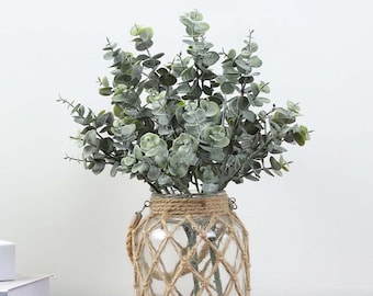 Tallo de eucalipto con hoja rica, rama de follaje artificial, decoración floral de boda, arreglo de vegetación de jardín casero, relleno de bricolaje de corona de ramo