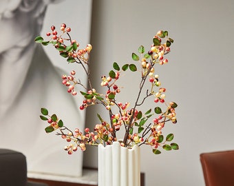 Berry Branch with Leaves, Fall Small Fruit Craft, Fake Holly Twigs, Living Room Floral Decor, Bouquet Wreath Filler, Wedding Party Greenery