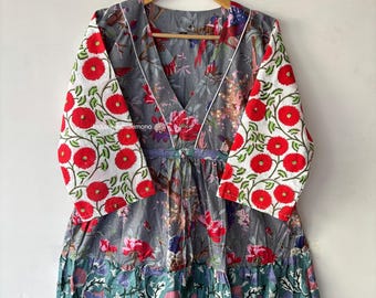 New Patchwork Cotton Dress,Blockprint Dress,Gown And Middi Dress,Summer Wear Dress,Blousen Dress,Gifts For Her ,Long And Short Dress,Deep Vn