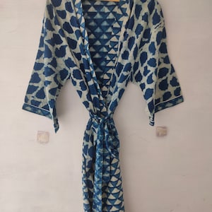 Indigo Block Print Kimono, Bath Robes, Summer Wear Robes , Beach Wear Robes , Indian Hand Print Robes ,Bridesmaid Robes , Nighty, Robes