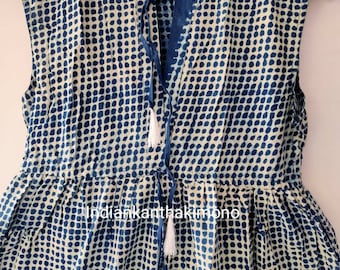 Blockprint Cotton Dress,Woman Wear Clothing,Indigo Dress,Blousen Dress,Sleevless Dress,Long And Short Dress,Cotton Dress,Skater Dress,Gifted