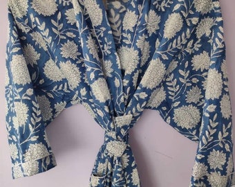 Blockprint Bule Kitty Kimono ,BathRobes ,BeachWear Kimono, WOman Clothing ,Free size Robes ,Best Gifts , Gifts For Mum,Summer Wear Robe,
