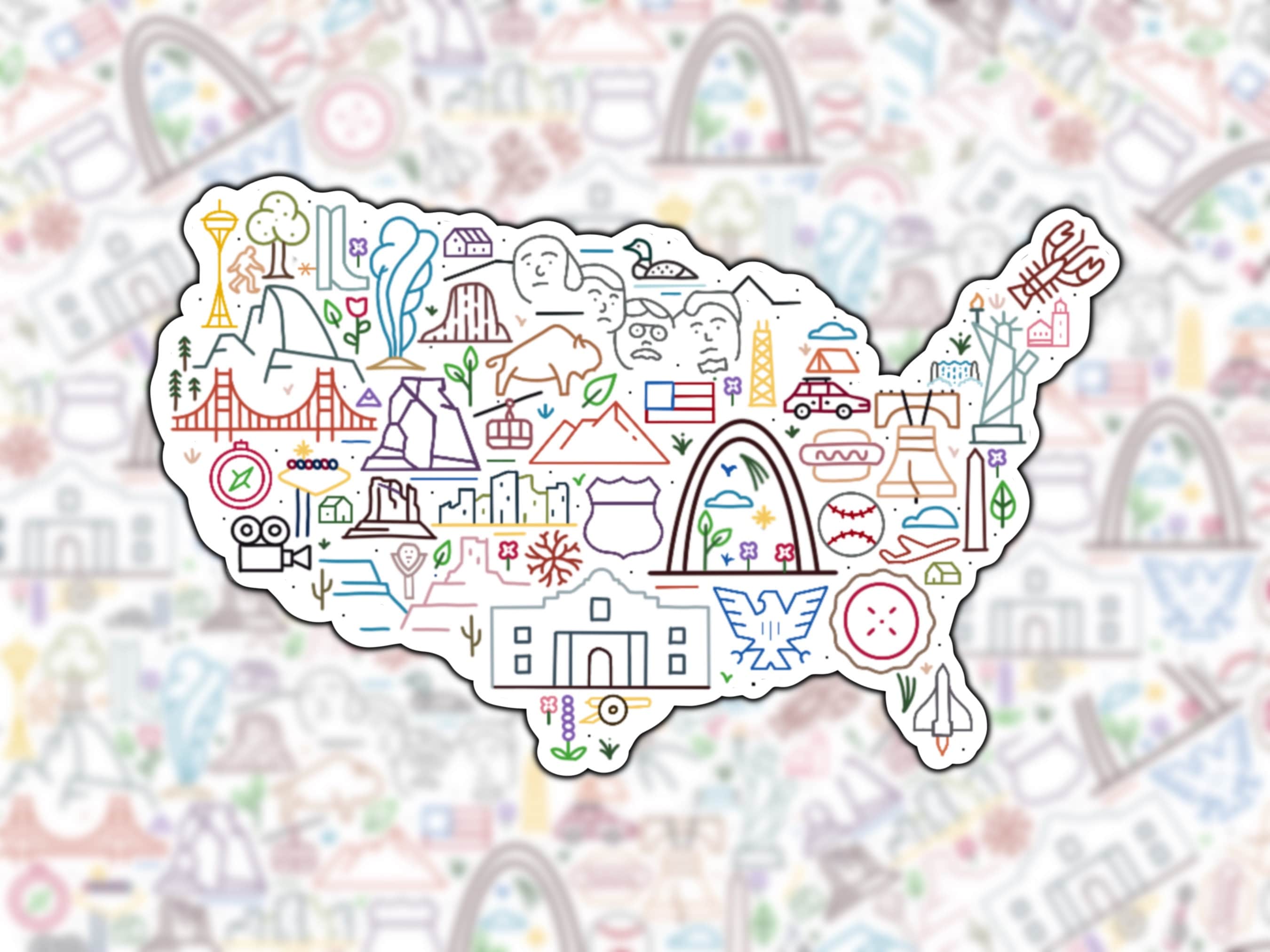 United States Landmark Map Sticker - Il Fullxfull.5013319404 I232 