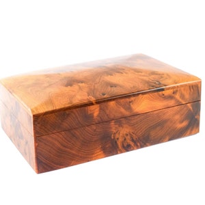 Boîte marocaine faite main en bois de thuya 6,3 x 4,3 x 2,4 cm, belle boîte à bijoux en bois de forme rectangle, faite main, cadeau de Noël ou d'anniversaire