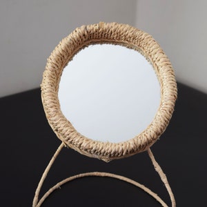 Moroccan Straw Tabletop mirror, Raffia mirror, circular Decor Mirror, circular mirror, Boho Decor, Tabletop Mirror Wall decor Tabletop decor