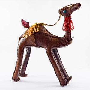 Handmade Moroccan Leather Camel, Vintage leather camel, Vintage Home decoration, Vintage Moroccan camel, handmade decoration, leather art