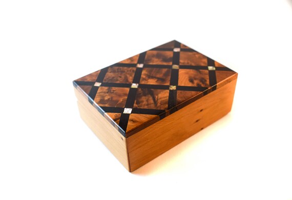 thumbnail image 2 of Handmade Moroccan Thuya Wood Jewelry Box – Brown, Unlined, With Pouch (Ring/Trinket Storage) 2 of 2
