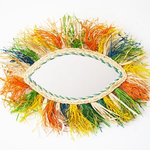 Moroccan Handmade mirror, Raffia wall mirror, Wall Decor Mirror, Eye shaped wall mirror, Boho Decor, Mirror Wall decor, Wall decor
