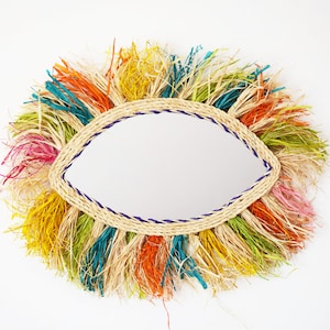 Moroccan Handmade mirror, Raffia wall mirror, Wall Decor Mirror, Eye shaped wall mirror, Boho Decor, Mirror Wall decor, Wall decor
