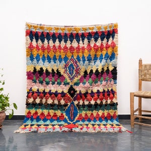 Moroccan Handmade Blue Gray Boucherouite Area Rug 180x125cm / 6x4 ft | Vintage Berber Carpet | Tribal Recycled Rag Rug Boho boucherouite rug