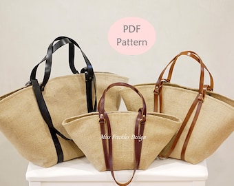 Summer Basket Bag Sewing Pattern: 3 Sizes, Leather Straps (Digital Download)